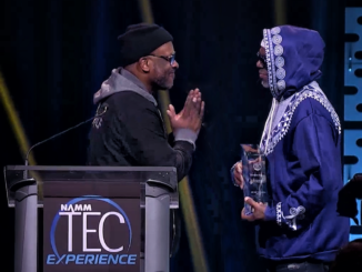 DJ Jazzy Jeff presents NAMM Innovator Award to Grand Mixer DXT