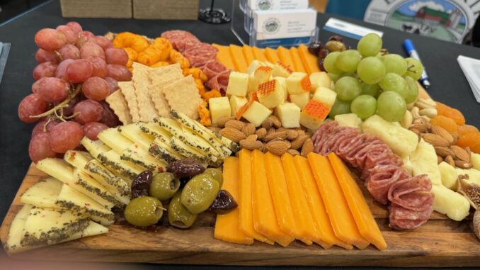 cheese, fruit, meat